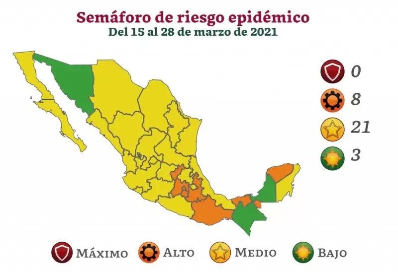 Nayarit permanece en semáforo amarillo; Tres entidades en verde