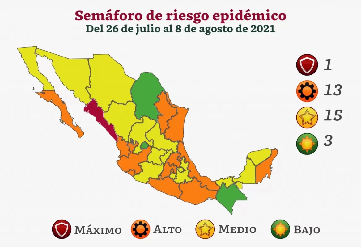 Retoma Federación semáforo de riesgo epidémico; Nayarit en naranja