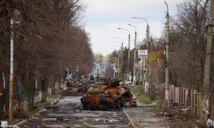 devastation in bucha, ukraine.